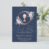 Katholiek Meisje Eerste Communie Bloemencirkel Kaart (Staand voorkant)