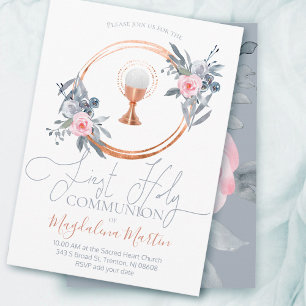 Katholiek meisje eerste communie bloemendecor kaart