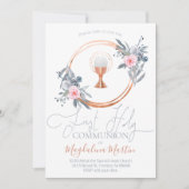 Katholiek meisje eerste communie bloemendecor kaart (Voorkant)