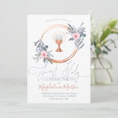 Katholiek meisje eerste communie bloemendecor kaart (Staand voorkant)