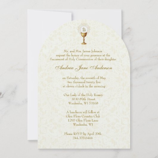 Katholiek meisje Heilige Communie Uitnodiging (Achterkant)