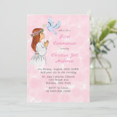 Katholiek meisje met de Dove Eerste Communie Kaart (Staand voorkant)