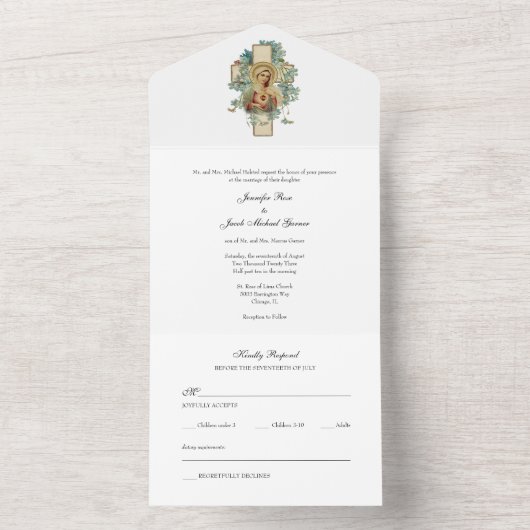 Katholiek Onbevlekt Hart Maria Bruiloft Uitnodigin All In One Uitnodiging (Binnen)