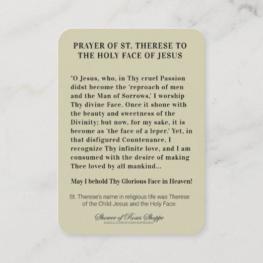 Katholiek Prayer Heilig Gezicht St. Therese Religi Plaatskaartje (Achterkant)