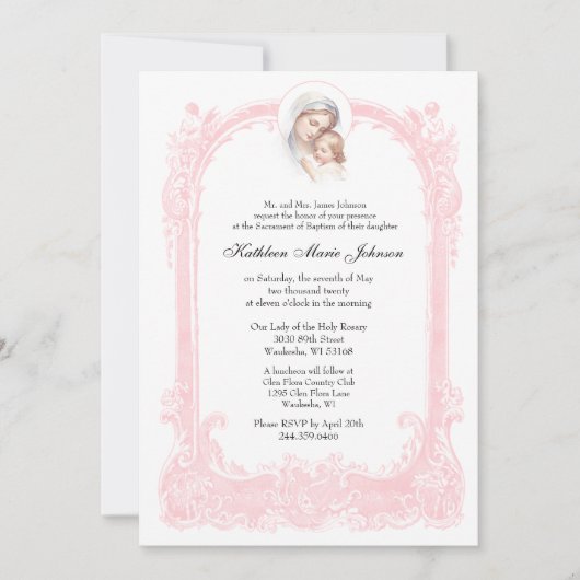 Katholiek Roze Doopsel Maria Jezus Kaart (Voorkant)