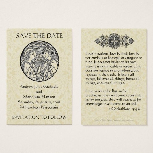 Katholiek Save the Date Trouwkaarten Visitekaartje (Voorkant /achterkant)