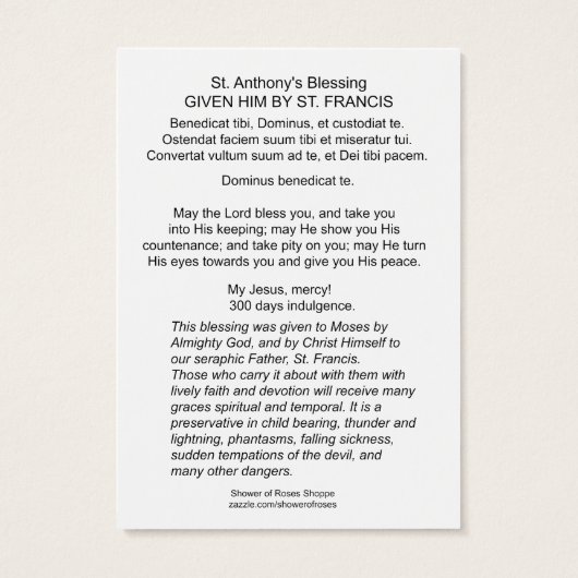 Katholiek Sint Antonius Sint Franciscus Zalig Gebe Visitekaartje (Achterkant)