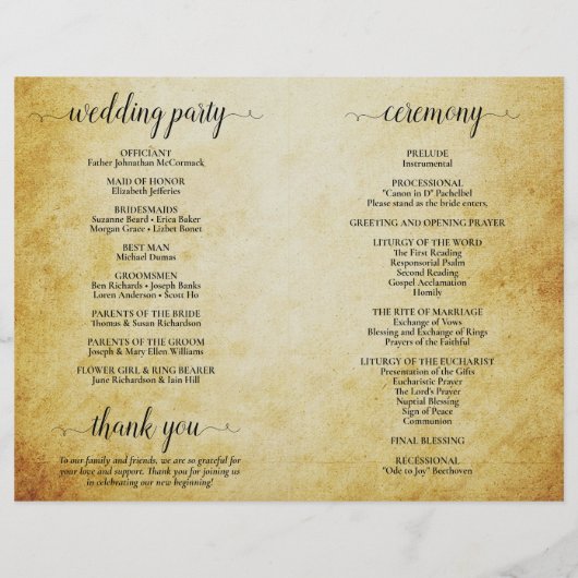 Katholiek trouwprogramma op vintage perkament (Achterkant)