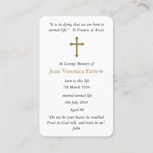 Katholiek verlies Jezus begrafenis gebed sympathie Visitekaartje (Achterkant)