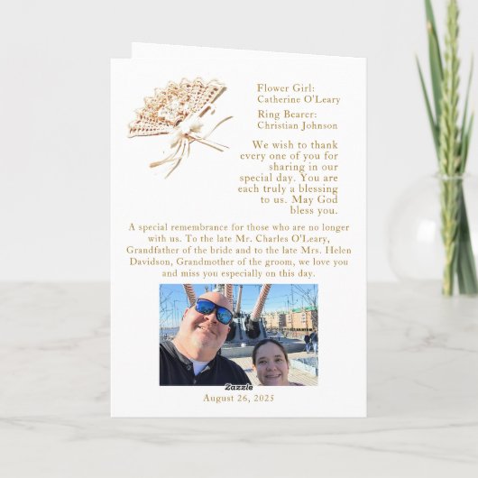 Katholiek Victoriaans Fan Wedding Programma (Achterkant)