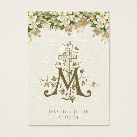 Katholiek Wit Bloemen Goud Bruiloft Heilige Kaart (Voorkant)
