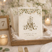 Katholiek Wit Bloemen Goud Bruiloft Heilige Kaart