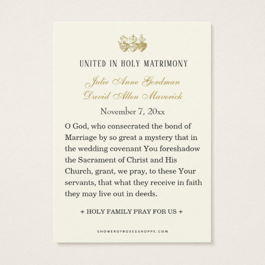 Katholiek Wit Bloemen Goud Bruiloft Heilige Kaart (Achterkant)