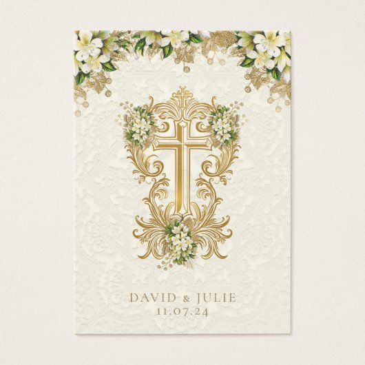 Katholiek Wit Bloemen Goud Bruiloft Heilige Kaart (Voorkant)