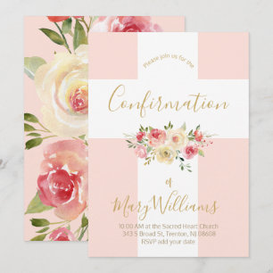 Katholiek wit kruis en bloemen confirmatie kaart