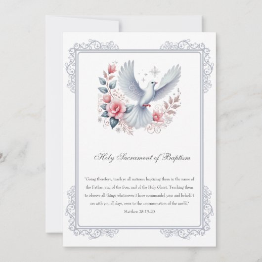 Katholiek Zilver Doop Duif Roze Rozen Kaart (Achterkant)