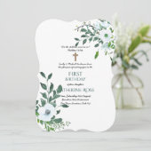 Katholieke 1-Birthday Uitnodiging Waterverf Floral (Staand voorkant)