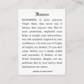 Katholieke aankondiging Maagd Mary Memorare Prayer (Achterkant)