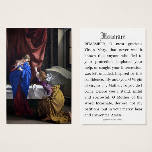Katholieke aankondiging van Mary Memorare Prayer (Voorkant /achterkant)