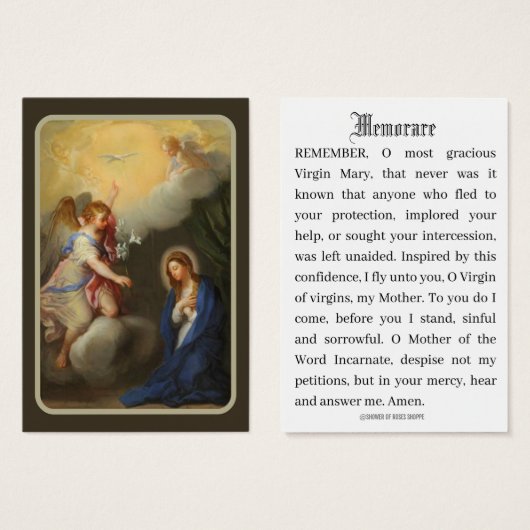 Katholieke aankondiging van Mary Memorare Prayer (Voorkant /achterkant)
