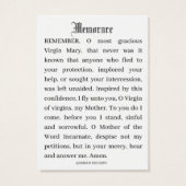 Katholieke aankondiging van Mary Memorare Prayer (Achterkant)
