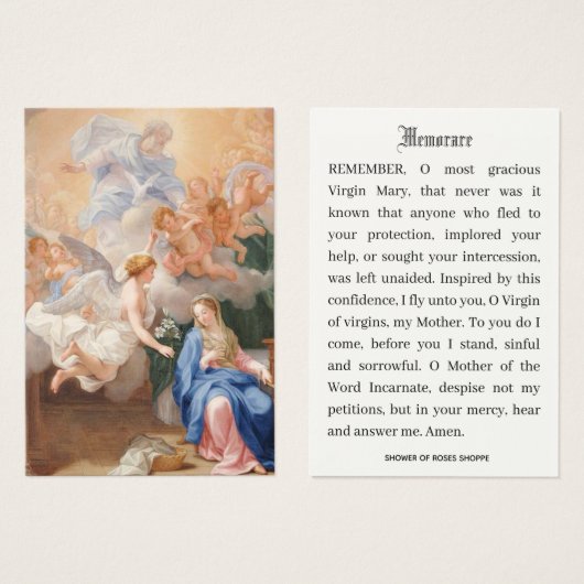 Katholieke aankondiging van Mary Memorare Prayer (Voorkant /achterkant)
