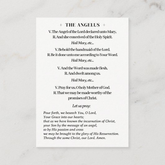 Katholieke Annunciatie Maagd Maria Angelus Gebed Visitekaartje (Achterkant)