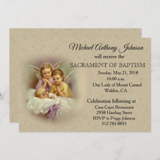 Katholieke Baby Doop Engelen Uitnodigingen (Voorkant / Achterkant)