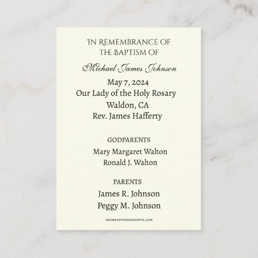 Katholieke Baby Doopherdenking Heilige Kaart (Achterkant)