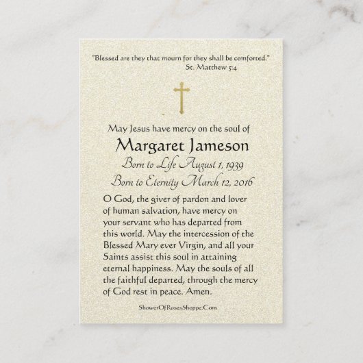 Katholieke Begrafenis Baby van Praag Jezus Informatiekaartje (Achterkant)