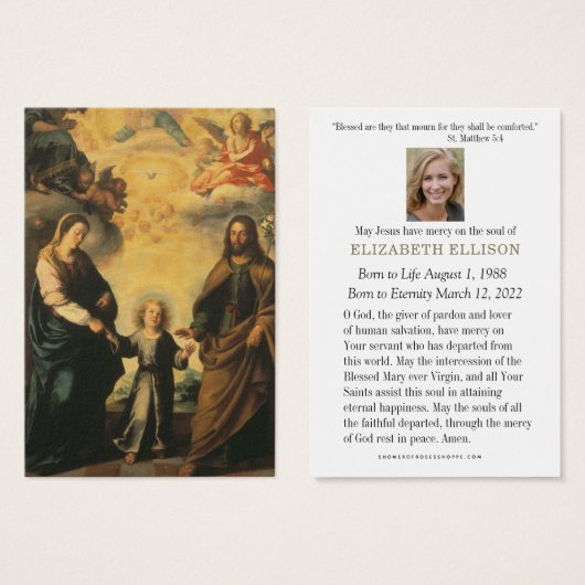 Katholieke Begrafenis Gebed Jezus Maria Jozef Visitekaartje (Voorkant /achterkant)