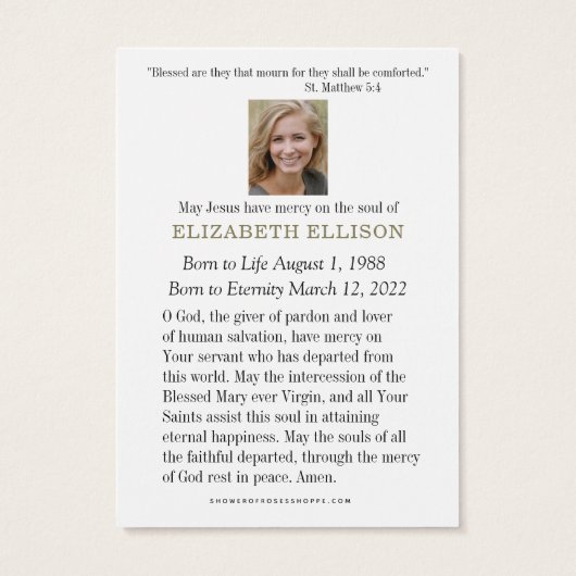 Katholieke Begrafenis Gebed Jezus Maria Jozef Visitekaartje (Achterkant)