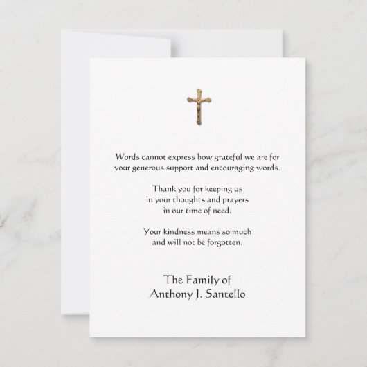 Katholieke begrafenis gedenkteken Bloemenkruis Bedankkaart (Achterkant)