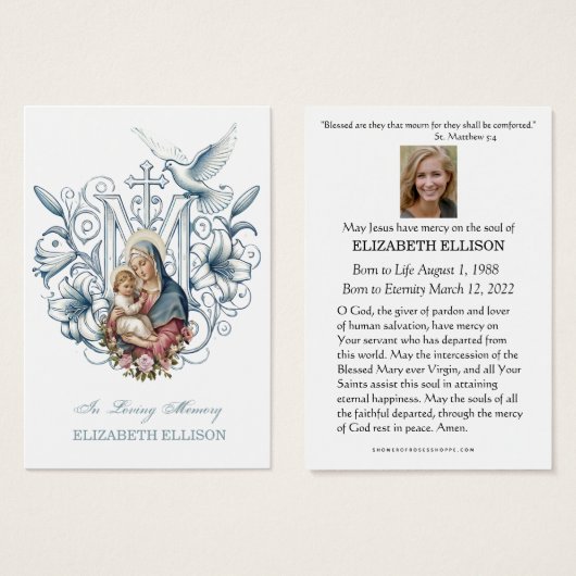 Katholieke begrafenis gedenkteken Maria Jezus gebe Visitekaartje (Voorkant /achterkant)