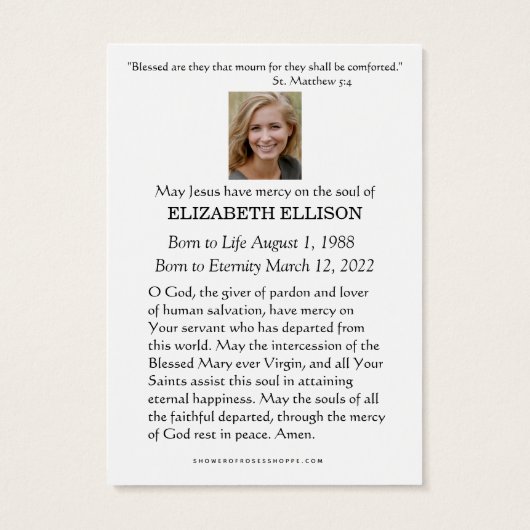 Katholieke begrafenis gedenkteken Maria Jezus gebe Visitekaartje (Achterkant)