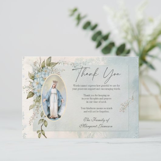 Katholieke begrafenis Gezegende Maagd Maria Bedankkaart (Staand voorkant)
