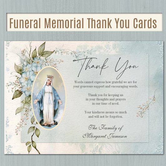 Katholieke begrafenis Gezegende Maagd Maria Bedankkaart