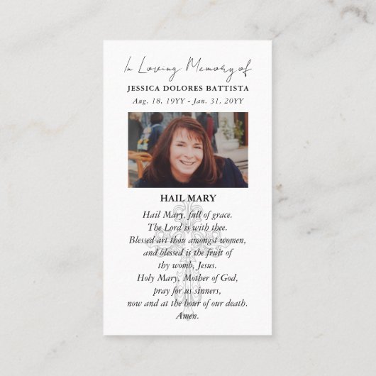 Katholieke Begrafenis Heilig Gebed Kaart Visitekaartje (Achterkant)