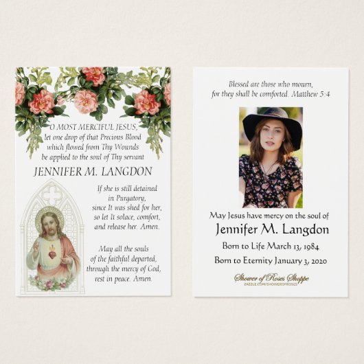 Katholieke begrafenis Jesus Floral  gebed Visitekaartje (Voorkant /achterkant)