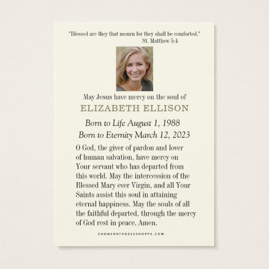 Katholieke begrafenis Jesus Prayer Memorial Kaart (Achterkant)