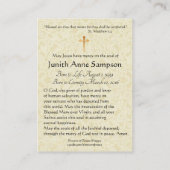 Katholieke begrafenis Memorial Heilige Kaart | Bab Visitekaartje (Achterkant)