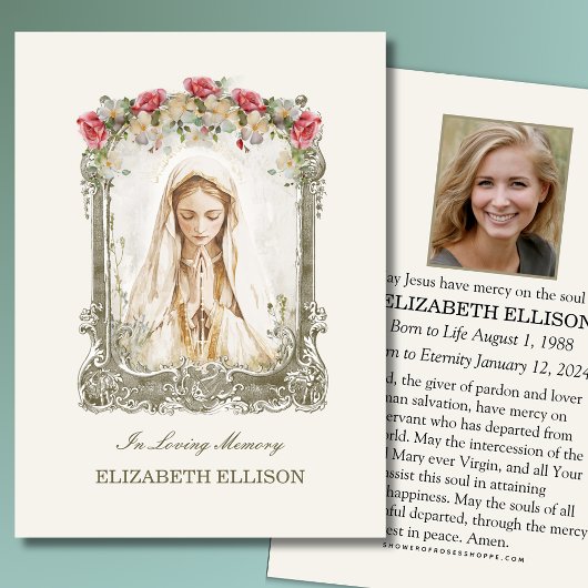 Katholieke begrafenis Memorial Mary Prayer Kaart