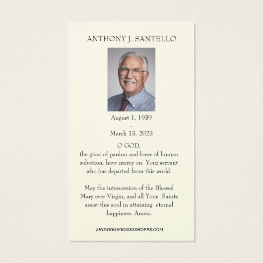 Katholieke begrafenis Memorial Prayer Heilige Boek Visitekaartje (Achterkant)