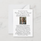Katholieke begrafenis Memorial Prayer Notitiekaartje (Achterkant)