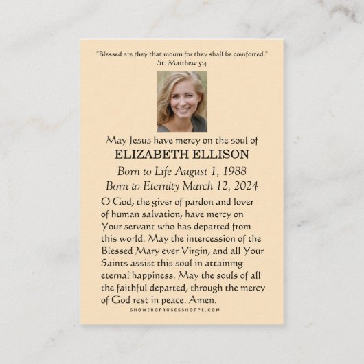 Katholieke begrafenis Memorial Prayer Plaatskaartje (Achterkant)