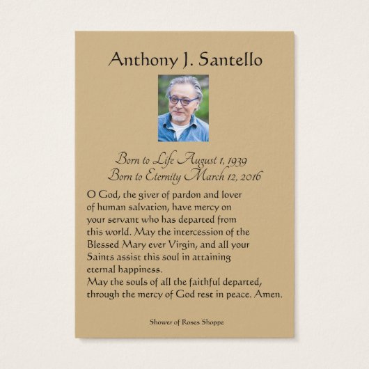 Katholieke begrafenis Memorial Prayer Visitekaartje (Achterkant)