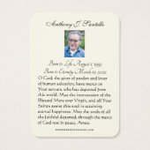 Katholieke begrafenis Memorial Prayer Visitekaartje (Achterkant)