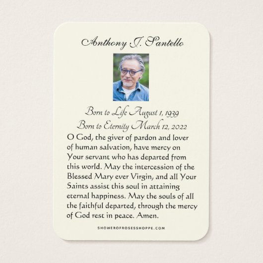 Katholieke begrafenis Memorial Prayer Visitekaartje (Achterkant)