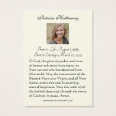 Katholieke begrafenis Memorial Prayer Visitekaartje (Achterkant)