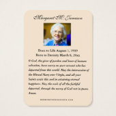 Katholieke begrafenis Memorial Prayer Visitekaartje (Achterkant)